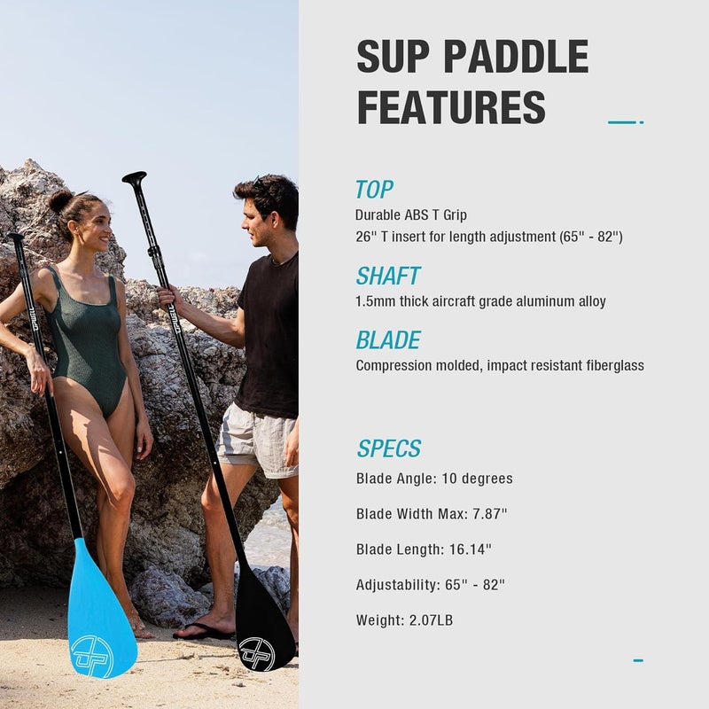 UPWELL SUP Paddle Adjustable Stand Up Paddle for Paddleboard, 3 Piece Aluminum Alloy Shaft with Reinforced Fiberglass Blade - Image 2